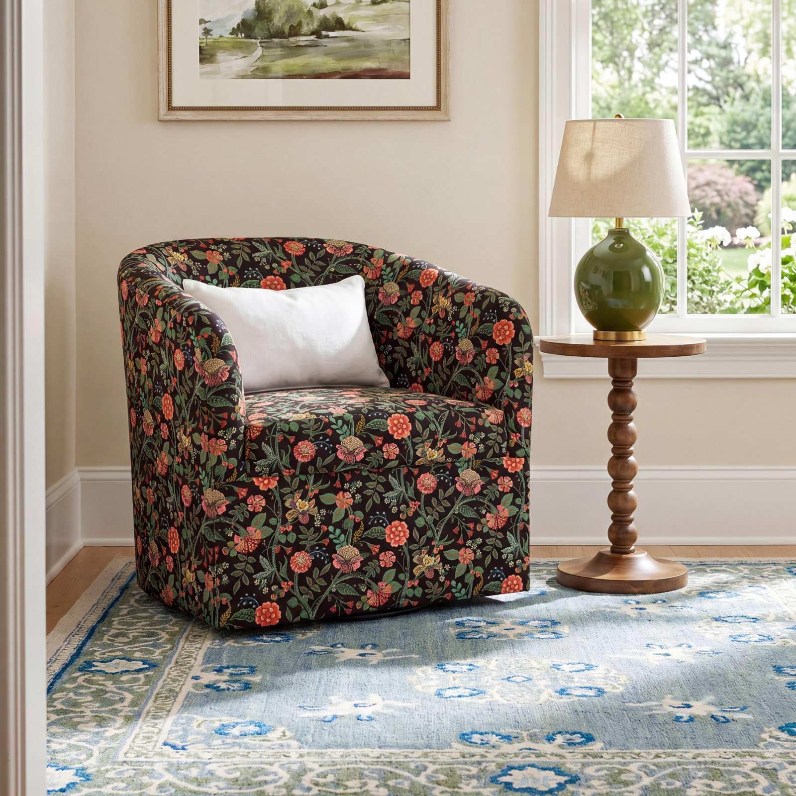 Pembroke Swivel Chair, Climbing Vines Green