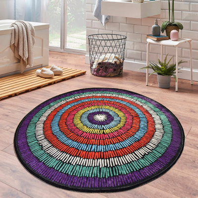 Antibacterial Non-Slip Bathmat, 39.4 Inches Diameter, 100% Polyester, 0.4 Inch Pile Height, 700 g/m² | Machine Washable, Easy Care | Ideal for Bathroom, Shower, and Spa Use, Soft and Durable Design