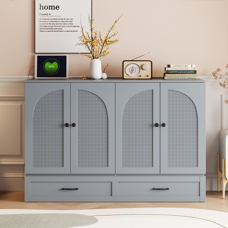 Lit escamotable avec de grands tiroirs,, Gris, Double
