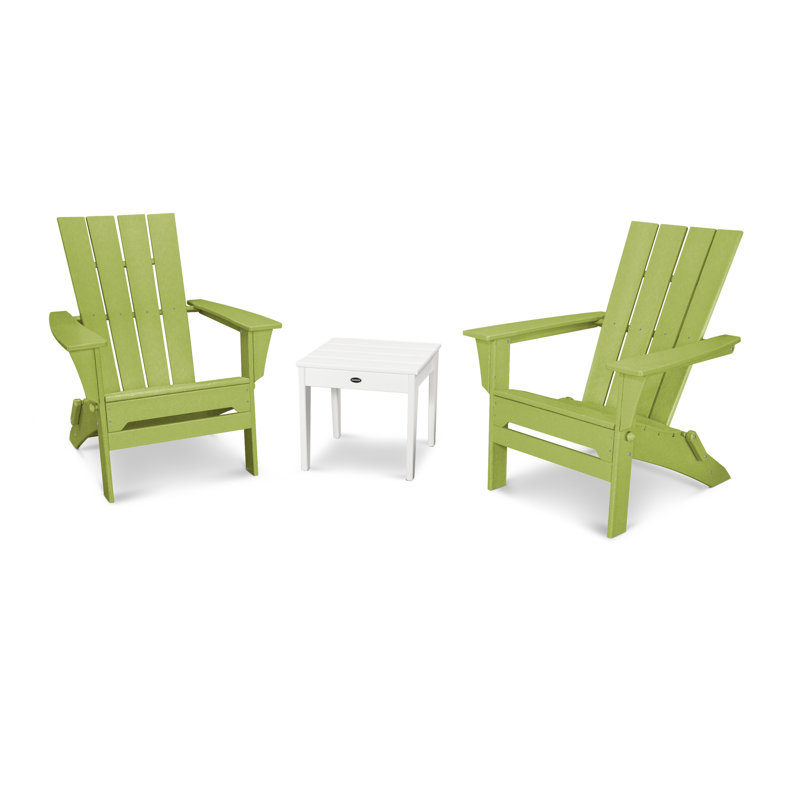 Ensemble de chaises Adirondack pliantes de 3 pièces Quattro POLYWOOD, Lime / Blanc