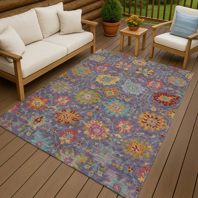Tapis damassé intérieur / extérieur lavable à la machine ACN2288, Rectangle 10 pi x 14 pi