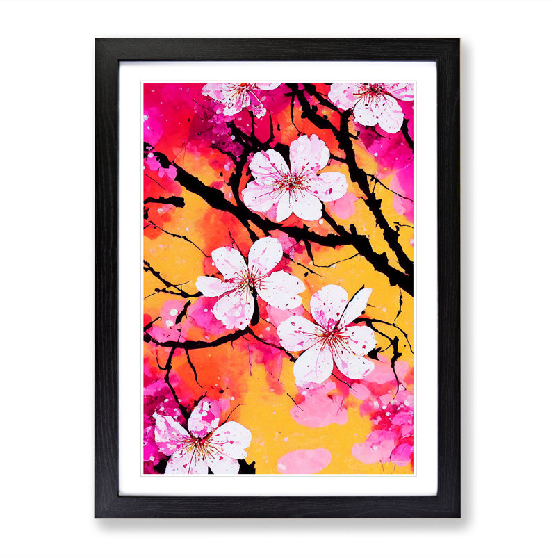 Cherry Blossom Tree Splatter Vol.5 - Single Picture Frame Print, 34cm H x 25cm W x 2cm D, Oak Framed