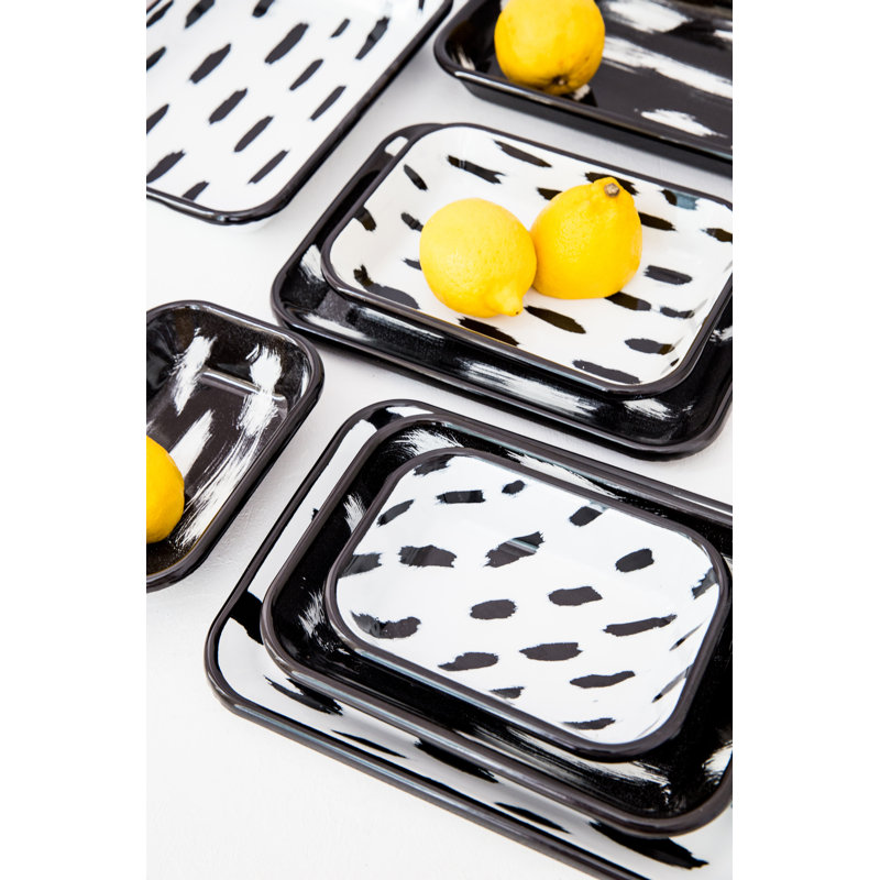 Metro Lane Albrechtice Enamel Platter, 4cm H x 16cm W x 11cm D, White/Black