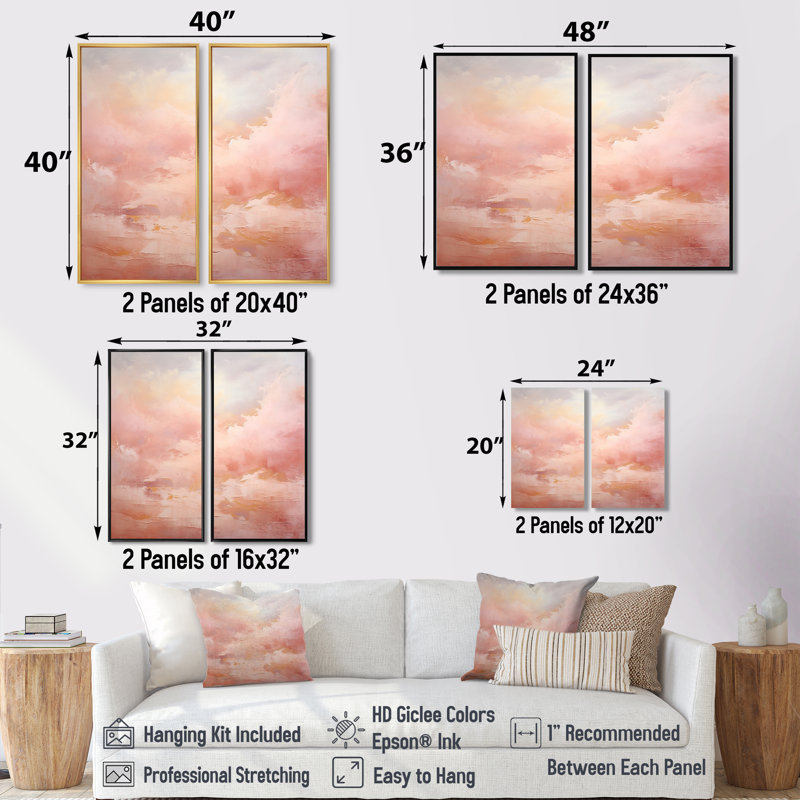 Palette, nuage rose, horizon, art mural moderne blanc, H 40 po x l 40 po, Impression encadrée flottante, Doré