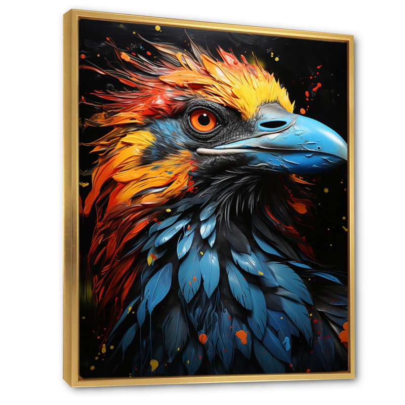 «Enlil Crow Popart Royalty IV», reproduction sur toile, H 32 po x l 16 po x P 1 po, Cadre flottant doré