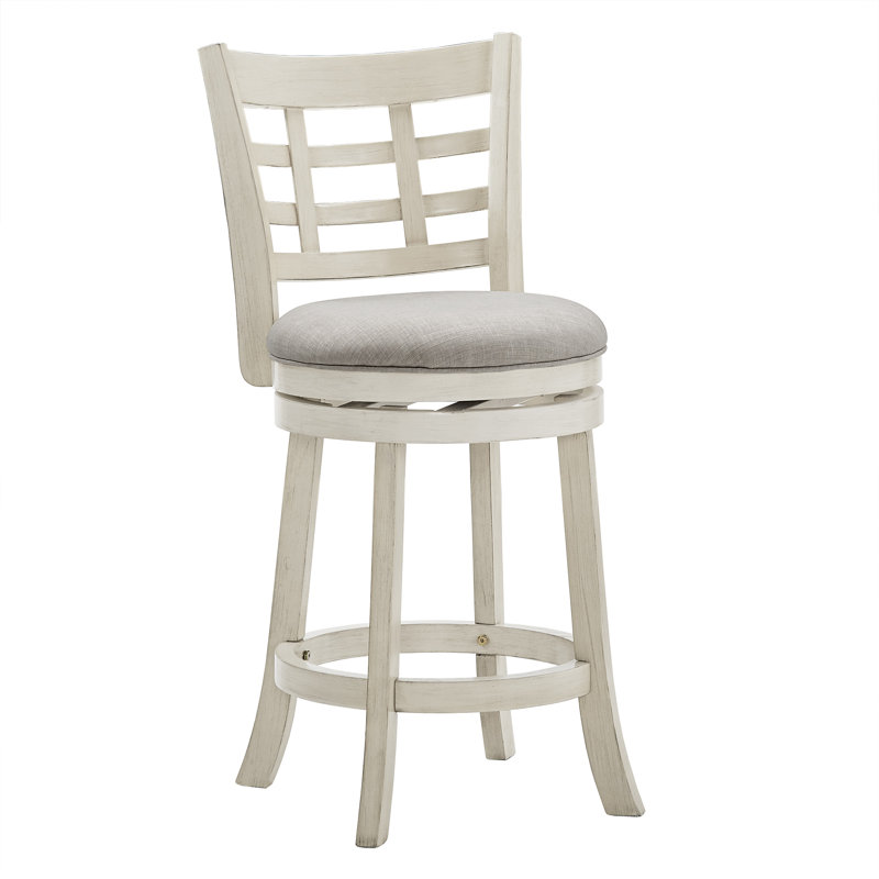 Tabouret pivotant Aria, Tabouret de comptoir (siège d'une hauteur de 24,3, Lin gris, Blanc antique