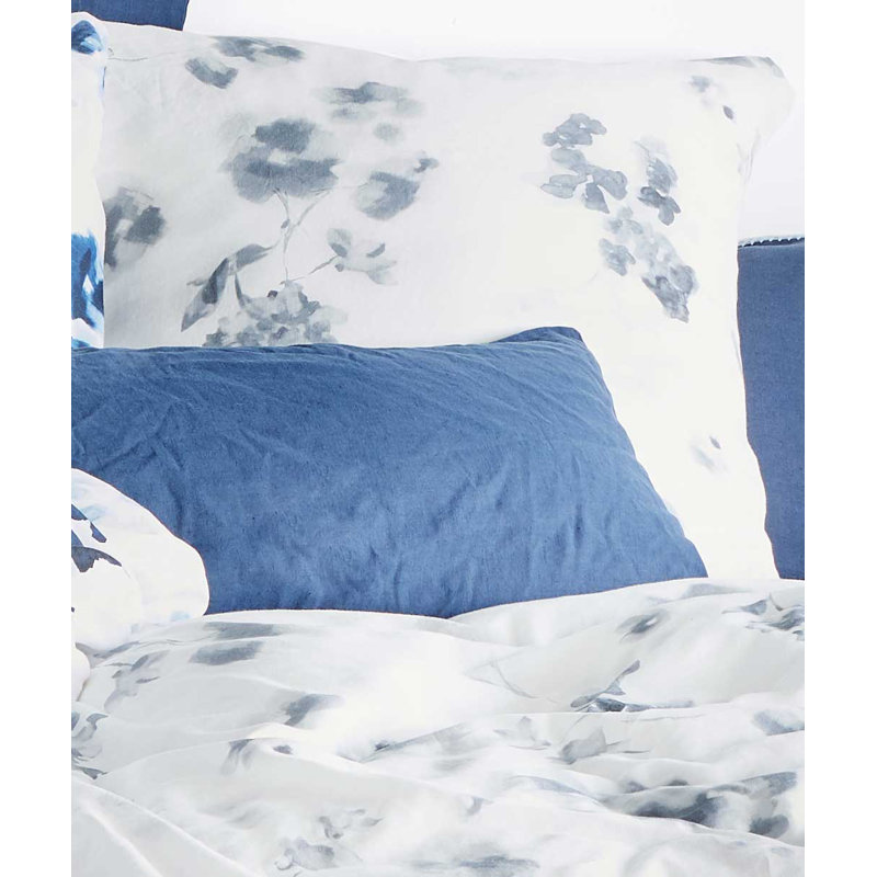 Leinen Cassis Satin Reversible Duvet Cover Set, White/Grey/Dark Grey, 155 x 220cm Duvet Cover + 1 Pillowcase