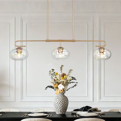 Willeford 3-Light Dimmable 47.2'' W Colorful Hammered Glass Kitchen Island Pendant