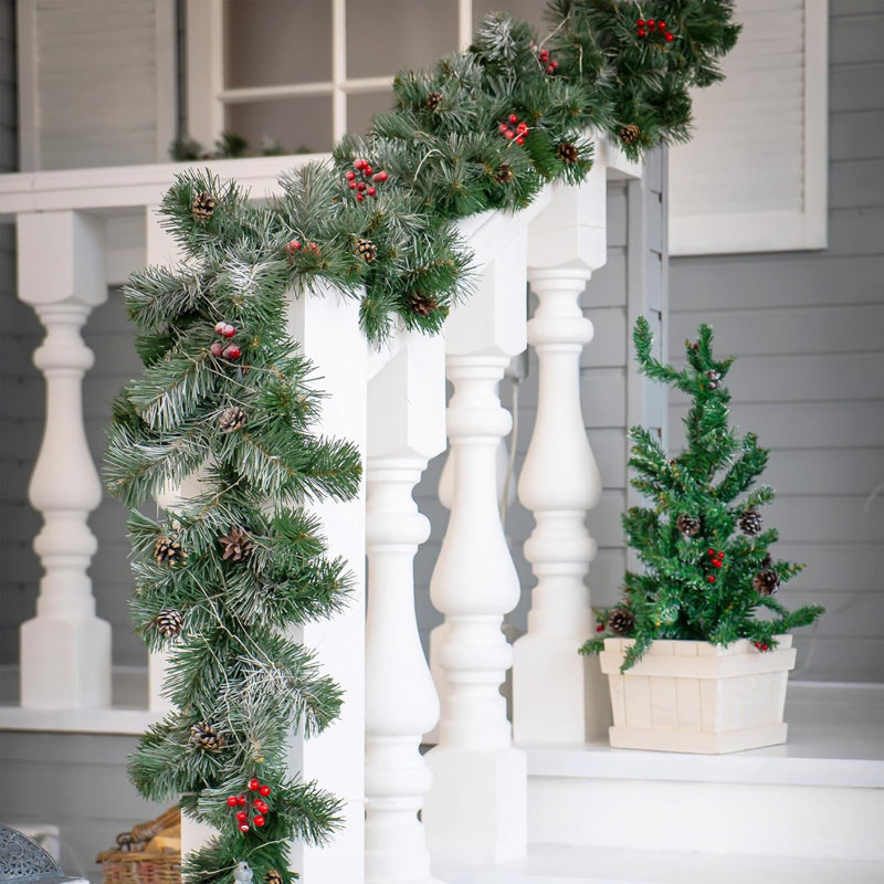 270 cm (9ft) Snow Tipped Green Garland Christmas for Home Decoration, Artificial Garlands for Xmas Tree Stairs Fireplaces Garden Decor, Mantelpiece Christmas Decoration