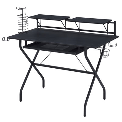 Bureau d'ordinateur noir avec plateau pour clavier