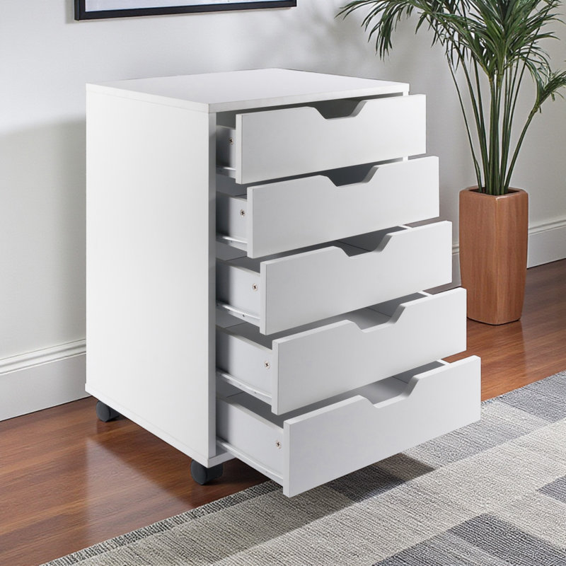 Commode d'appoint avec 5 tiroirs Barakha au fini blanc, H 25,8 po x l 18,8 po x P 15,6 po, Blanc