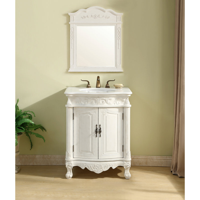 Ensemble de meuble-lavabo simple 27 po Lunette, Blanc antique, Blanc Ivoire