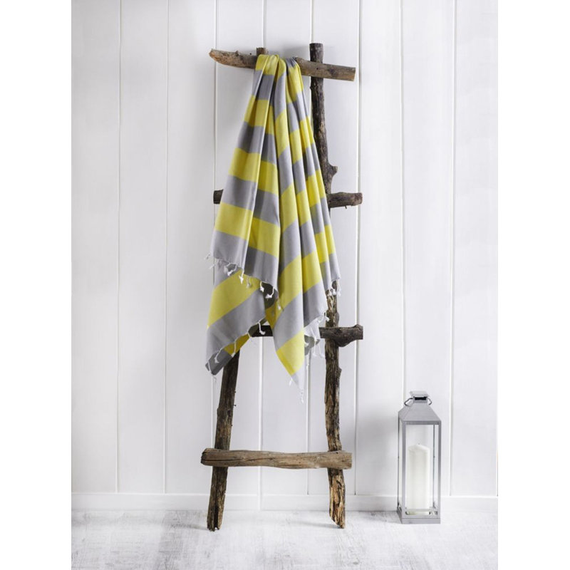 Serviette de plage 100% coton Orrie, Gris / Jaune