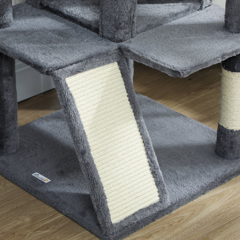 Tour pour arbre à chat 54 po avec poteaux à griffer, condos pour chat, gris clair, H 63 po x l 19,3 po x P 19,3 po