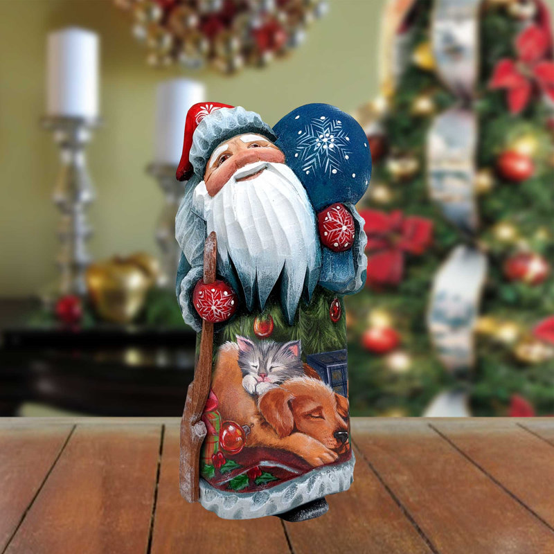 Masterpiece Wood Carved Fatherfrost Pets Santa Figurine