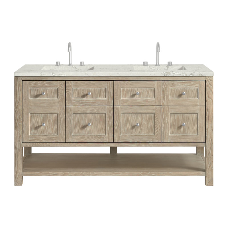 Breckenridge 60'' W Double Vanity, Victorian Silver Silestone, Whitewashed Oak, Widespread
