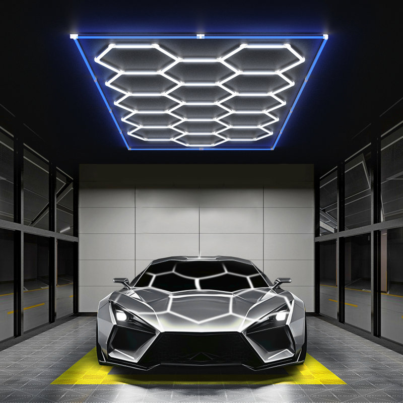 624W Hexagon LED Garage Light – Ultra-Bright Honeycomb Ceiling Lighting, 62,400LM Flicker-Free Daylight, DIY Plug-In Installation for Garage, Workshop, Basement, Car Detailing & Showrooms