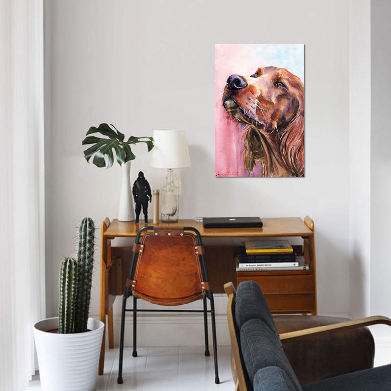 « irish setter », impression sur toile, H 12 po x l 8 po x P 0,75 po, Toile tendue, Pas de tapis