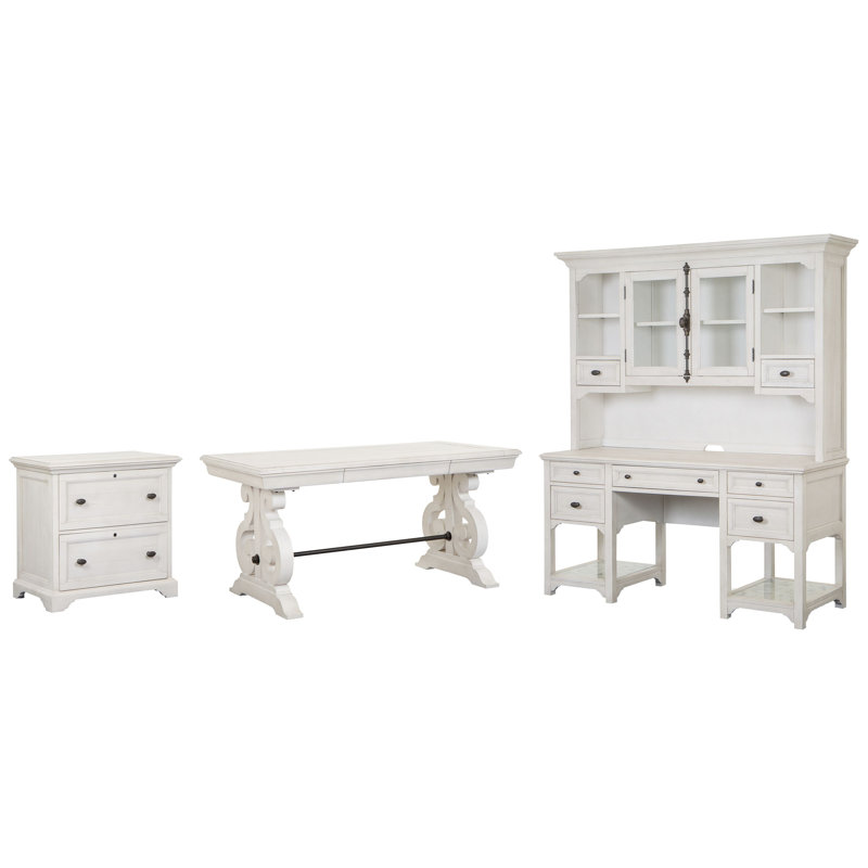 Writing Desk With File Cabinet Credenza And Hutch, 3 Pieces: Desk, Filing Cabinet, Credenza