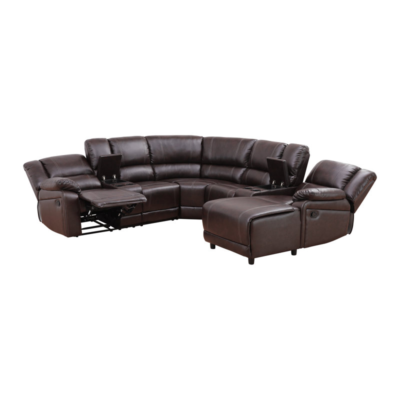 Ensemble de canapé modulaire inclinable manuel 5 pièces en cuir végétalien brun avec méridienne