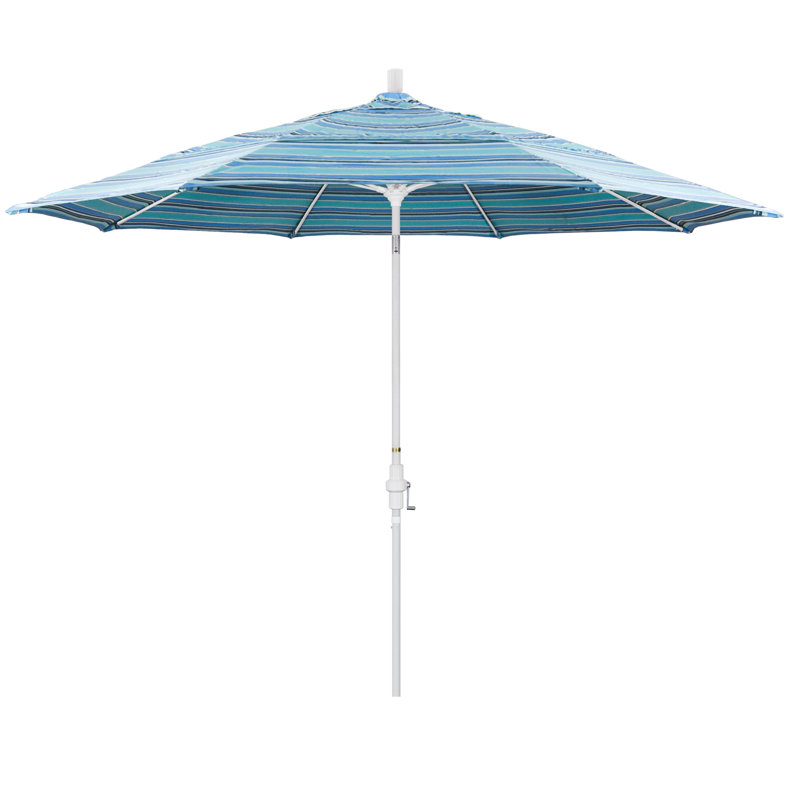 Parasol de marché 11 pi Brent, H 102 po x l 132 po x P 132 po, Blanc mat, Sunbrella® Dolce à rayures oasis