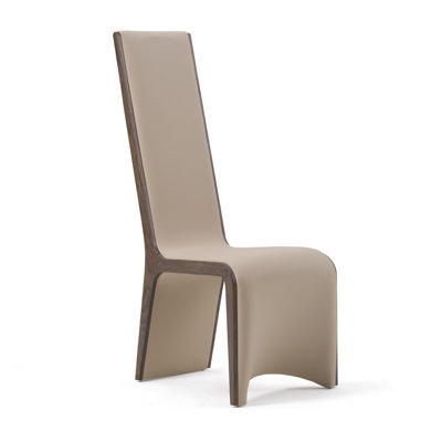 Cid Adya Dining Side Chair Set Of 2, Beige Faux Leather, Gray Ash Wood