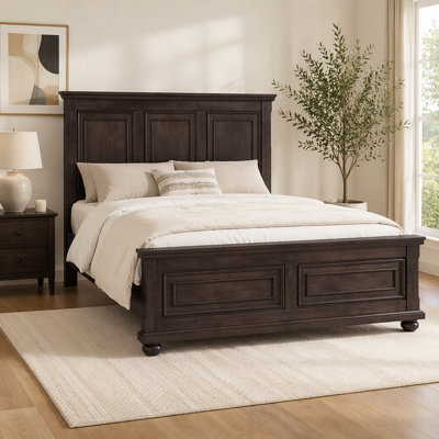 Wood Bed Frame with Tall Headboard