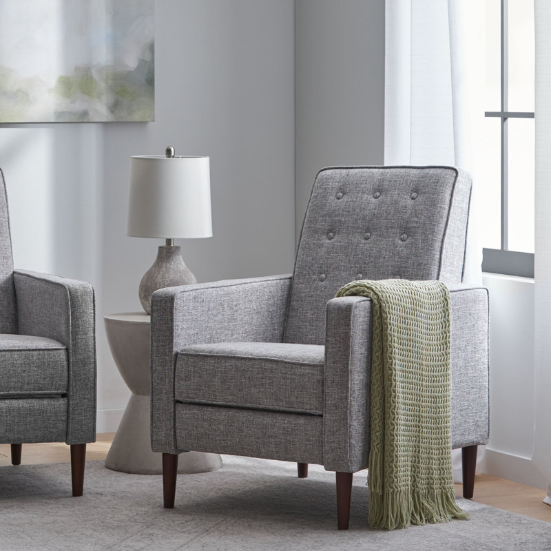Fauteuil inclinable manuel capitonné à boutons, Polyester gris clair