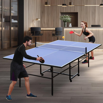 Table de ping-pong portative 9 pi avec filet, 2 raquettes et 3 balles, ensemble de tennis de table professionnel intérieur / extérieur à assemblage rapide