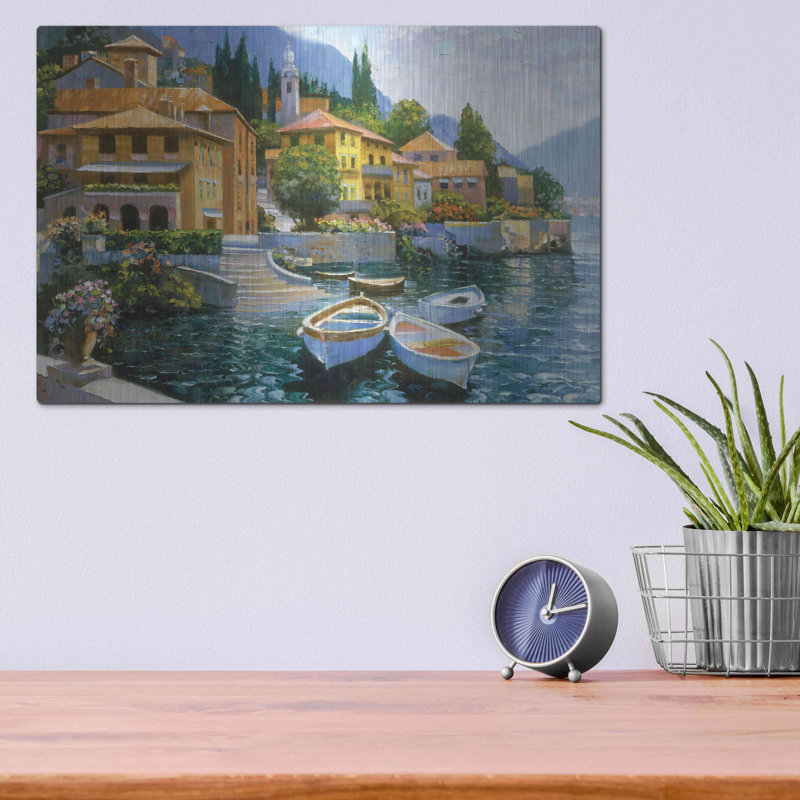 «Lake Como Landing» par Howard Behrens - reproduction d'art non encadrée, H 12 po x l 16 po x P 0,13 po