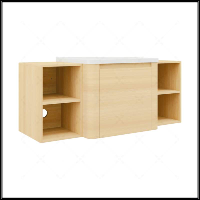 Meuble-lavabo mural de 48 po avec lavabo en céramique blanche, 2 tablettes de rangement et 1 porte à fermeture en douceur, fabrication en contreplaqué écologique
