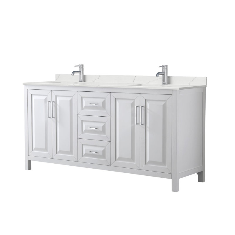 Daria 72'' W Vanity, Polished Chrome, White, White Quartz