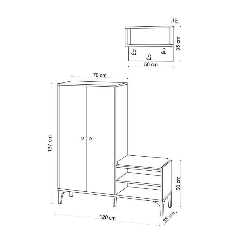 Armoire à chaussures moderne avec porte-manteau suspendu, couleur chêne, 47,2 po x 53,9 po x 13,8 po | 100% panneau de particules enduit de mélamine, épaisseur de 0,71 pouce | Support mural, tablettes multiples, solution de rangement élégante pour l