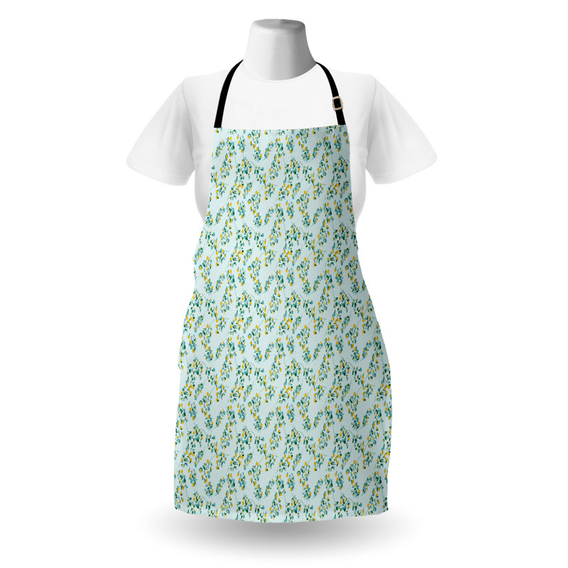Bungalow rose tablier floral unisexe fleur d'été botanique taille adulte bleu sarcelle moutarde
