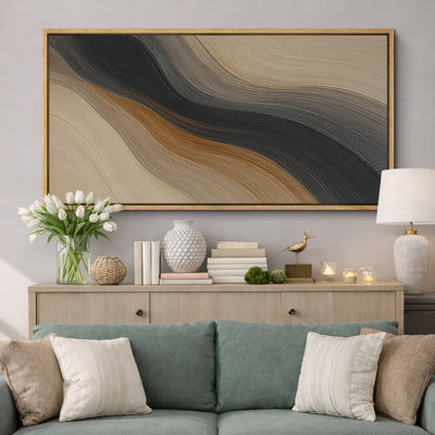 Large Framed Canvas Print Wall Art - Neutral Abstract Print for Minimalist Modern Wall Decor