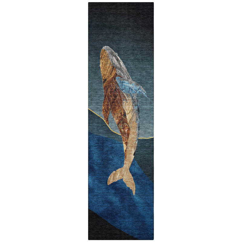 Machine Washable Indoor/Outdoor Xhevrie Blue Rug, Runner 2'3" x 7'6"