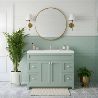 Meuble-lavabo autoportant avec plateau en marbre de culture et lavabo intégré Daisy