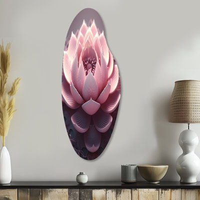 Tender Blossoming Pink Lotus Flower I - Lotus Curved Shape Asymmetric Metal Wall Art