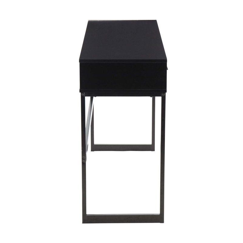 Console contemporaine avec structure en métal et plateau en bois, pour une décoration et un rangement modernes, Noir
