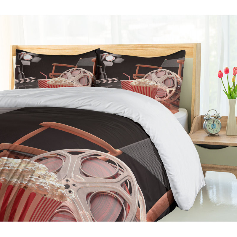 Movie Theater Theme Queen Duvet Cover Set with Pillow Shams