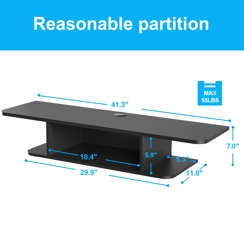 Rik Unfinished Floating TV Stand for TVs up to 65", Black/White