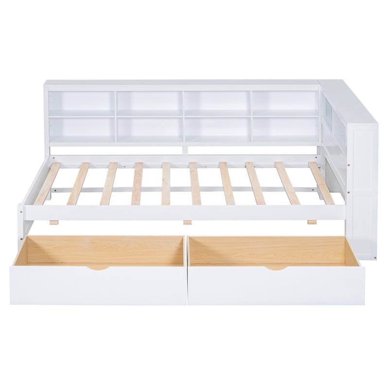 Wooden Twin Size DayBed with 2 Drawers, DayBed with Storage Shelf and USB Charging Ports,White