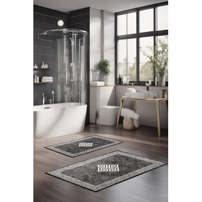 Ensemble de tapis de bain de luxe (2 pièces), 100% polyester, 16,0 x 23,6 pouces et 23,6 x 39,4 pouces | Conception antibactérienne antidérapante, hauteur de poils de 0,3 po | Lavable à la machine, durable et facile à nettoyer | Idéal pour la décoration de salle de bain