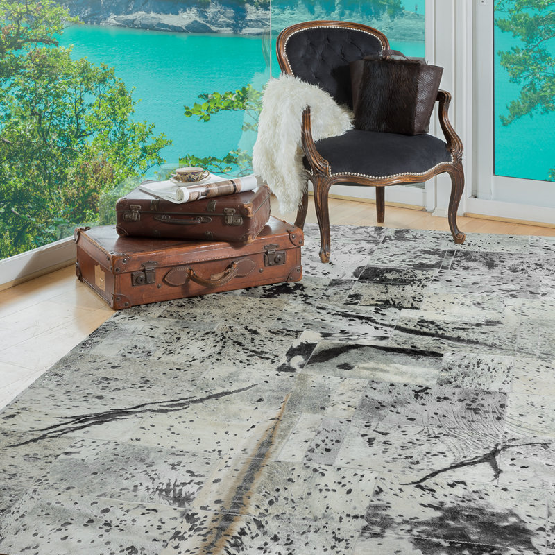 Thot Cowhide Abstract Area Rug, Rectangle 9' x 12'