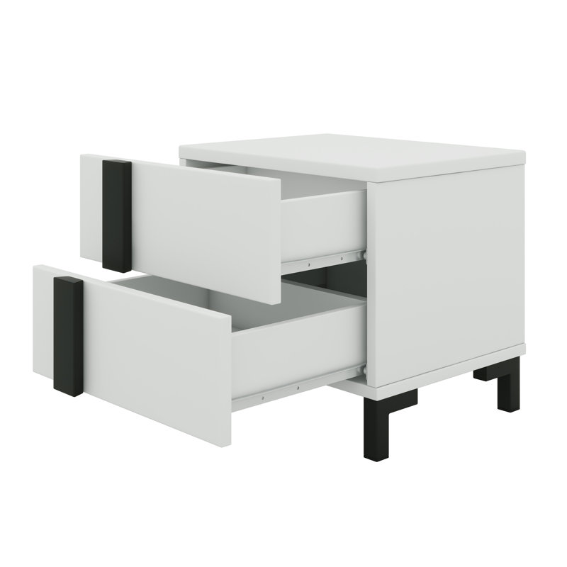 Modern High Gloss 3-Piece Bedroom Set Floating Bed Frame Platform Bed With LED Light & 2 Nightstands