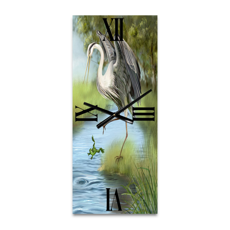 Grue chassant une grenouille dans l'eau - Horloge murale de ferme, Grand