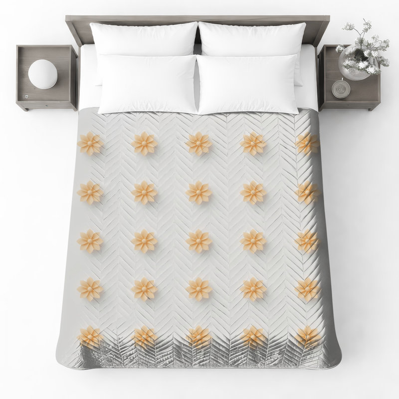 Couvre-lit matelassé à motif floral beige toutes tailles, Double