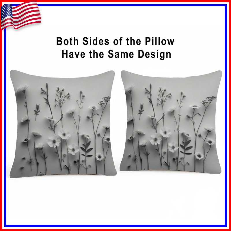 Coussins décoratifs monochromes à motif de fleurs sauvages, 20 po x 20 po
