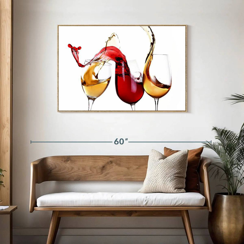 Splashing Wine, Floating Frame Natural Wood, 43" X 29"