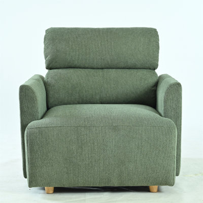 Comfy Rubber Wood Mid-century Living Room Chair With Ottoman, Stylish Dark Green Lounge Armchair